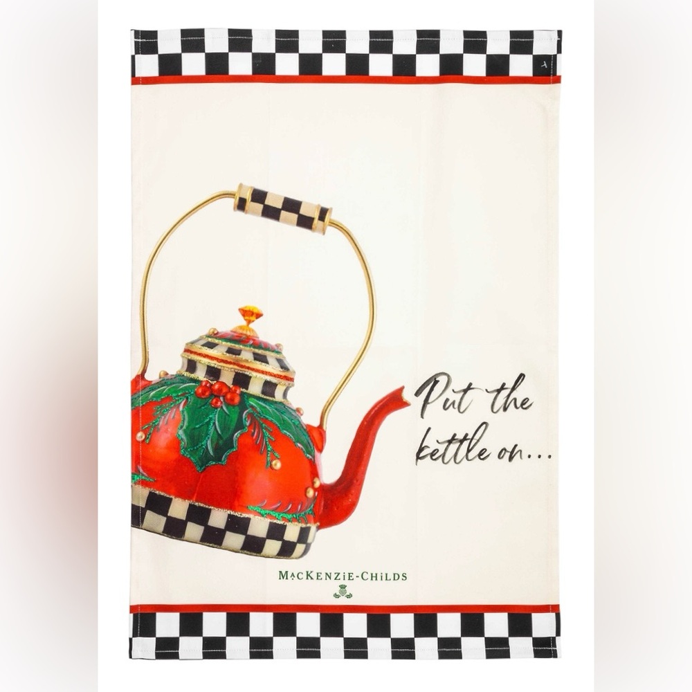 MacKenzie-Childs NWT in original packaging, holiday Put On The Kettle Dish Towel